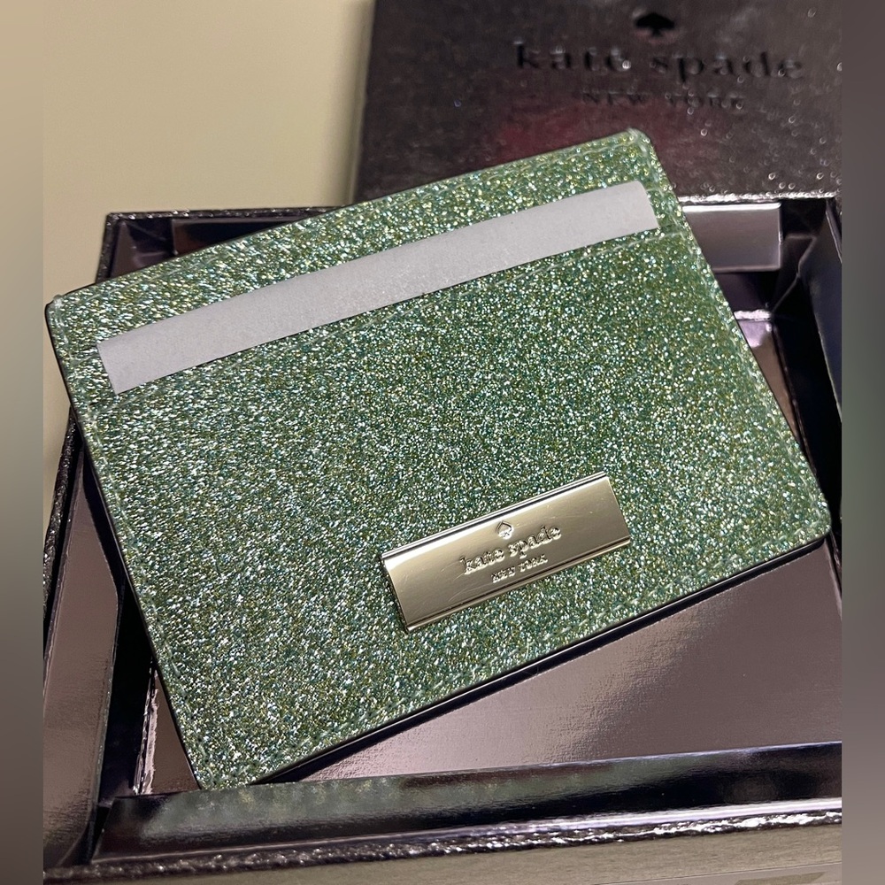 Kate Spade NWT Kensie Card Holder NON-transfer Glitter Green Gift Boxed